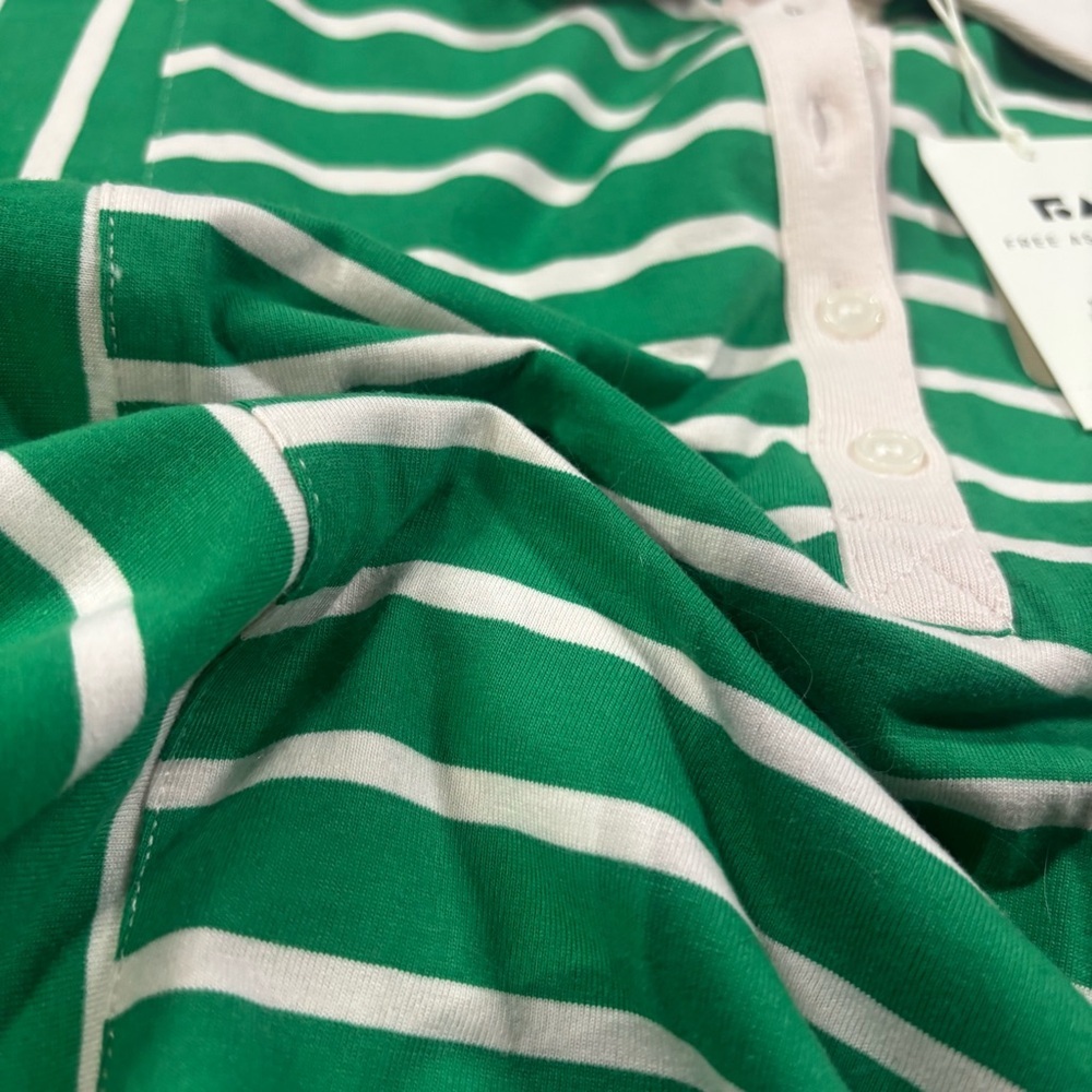 NWT Free Assembly Green White Striped Polo Shirt XS - Picture 7 of 11